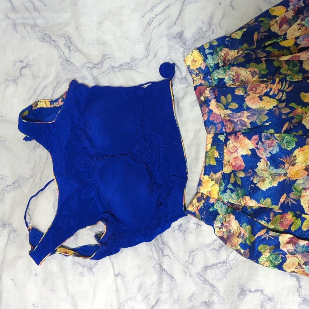 Blue floral lehenga